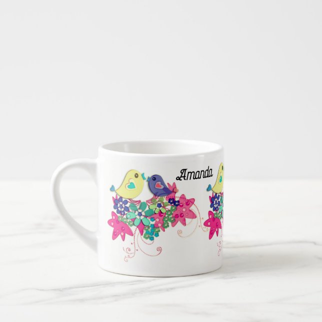 Fåglar, glasespresso kopp espressomugg (Vänster)