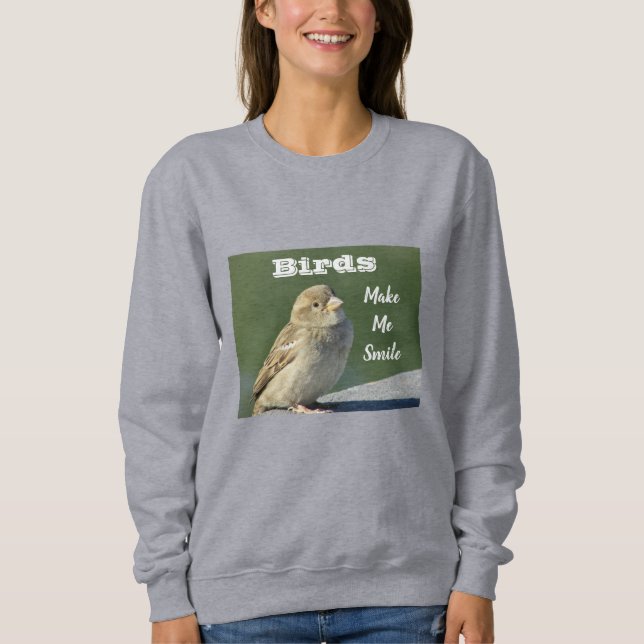 Fåglar gör mig till Smile Sparrow Photo Birding T Shirt (Framsida)