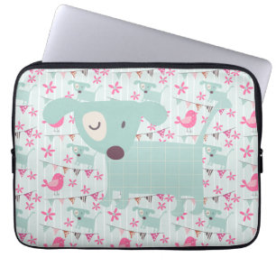 Fåglar, Hundar, banderoller, blommor Laptop Fodral