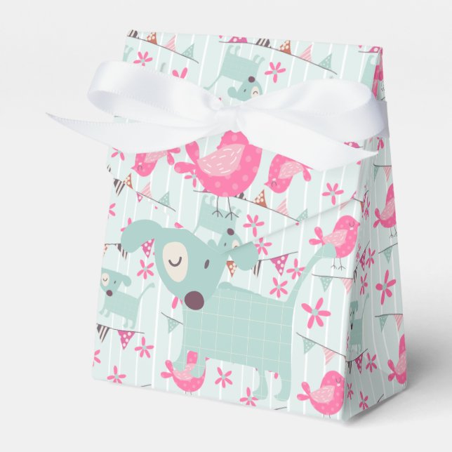 Fåglar, Hundar, banderoller, blommor Presentaskar (Framsidan Sidan)