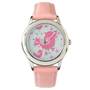 Fåglar hundar, baner, blommar armbandsur