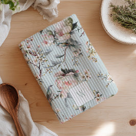 Fåglar i blommande grönt vattenfärgmonogram kökshandduk