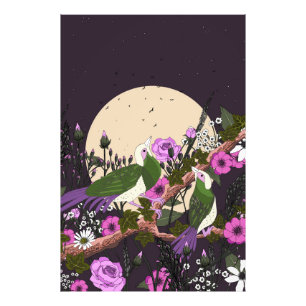 Fåglar i blommorna fototryck