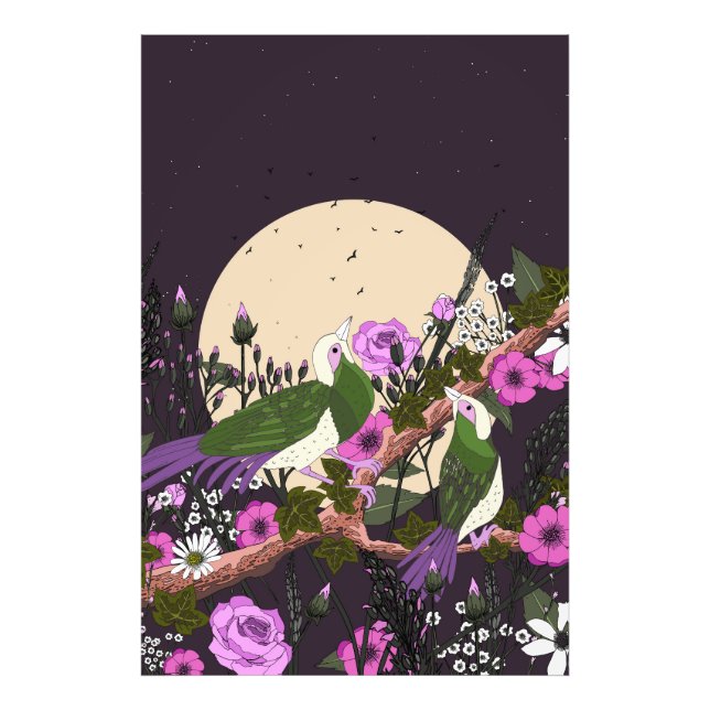 Fåglar i blommorna fototryck (Framsidan)