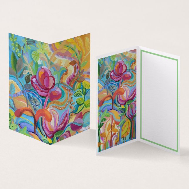 Fåglar i blomsterträdgården Card Kort (In- och utsida)