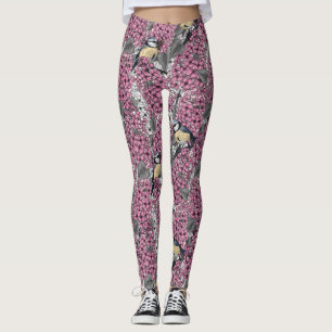 Fåglar i den rosa laxträdgården leggings