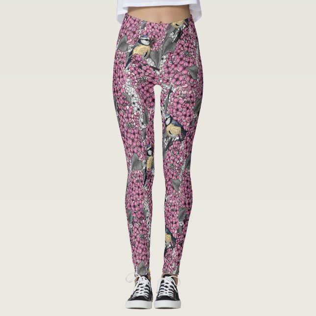 Fåglar i den rosa laxträdgården leggings (Framsida)