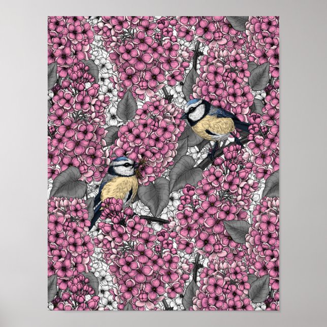 Fåglar i den rosa laxträdgården poster (Framsidan)