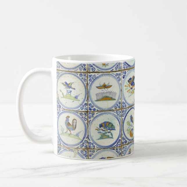 Fåglar i färgad blue Delft Kaffemugg (Vänster)