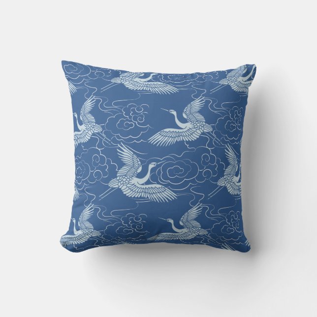 Fåglar i Flight Blue Chinese Ceramic Mönster Kudde (Framsida)