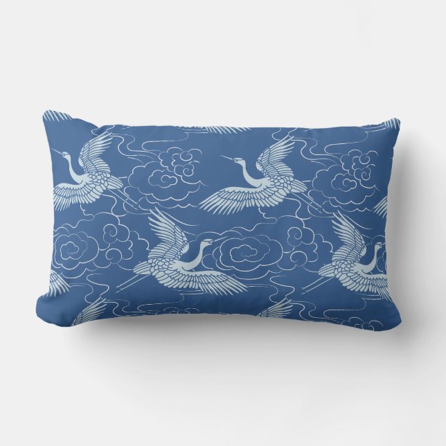 Fåglar i Flight Blue Chinese Ceramic Mönster Lumbarkudde (Framsida)