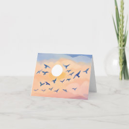 Fåglar i Flykt | Solnedgång Natur Akvarell Kort