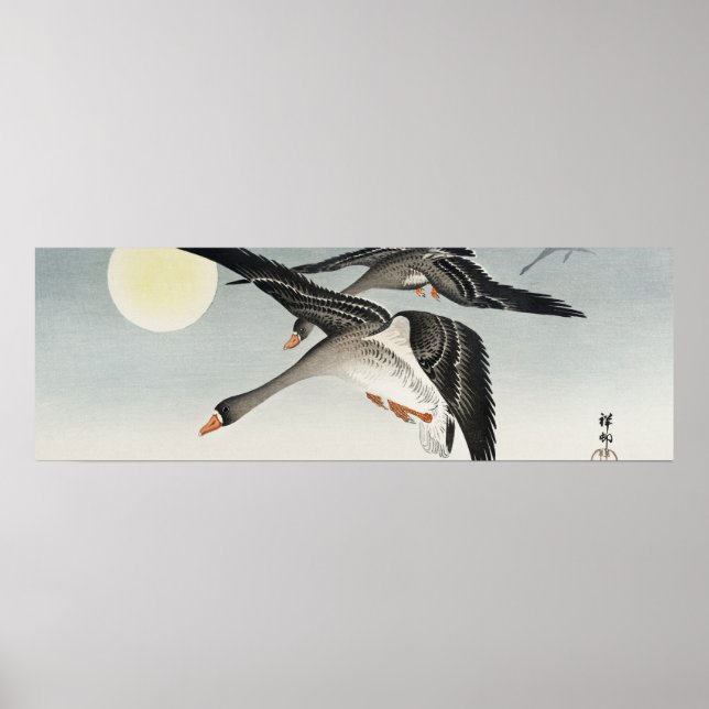 Fåglar i Full Moon av Ohara Koson (1900-1936) Poster (Framsidan)