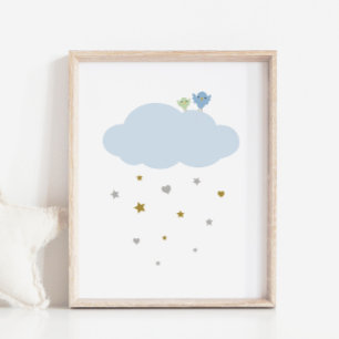 Fåglar i Himlar Cloud & Stars Nursery Art Poster