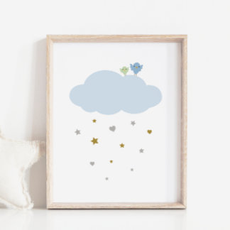 Fåglar i Himlar Cloud & Stars Nursery Art Poster