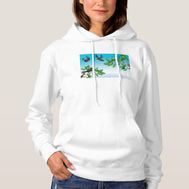 Fåglar i hoodie Träd T Shirt (Framsida)