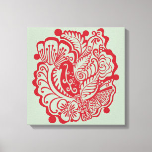 Fåglar i Kanvastrycket Garden (Red on Sage) Canvastryck