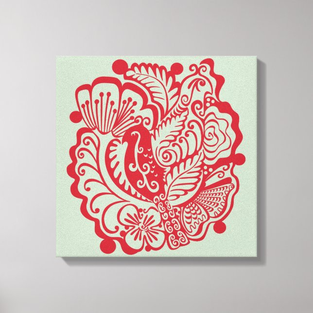 Fåglar i Kanvastrycket Garden (Red on Sage) Canvastryck (Framsida)