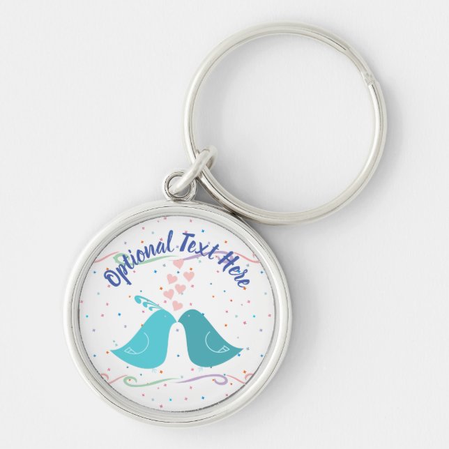 Fåglar i Kärlek Rund Silverfärgad Nyckelring (Framsidan)
