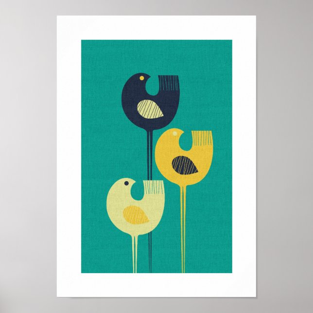 Fåglar i medelårhundrade - modern/minimalistisk poster (Framsidan)
