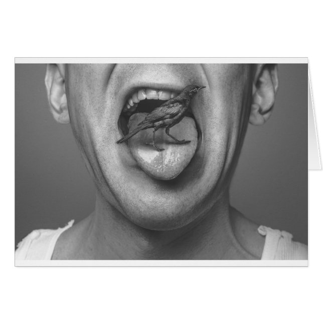 Fåglar i munnen hälsningskort (Framsidan Horizontal)