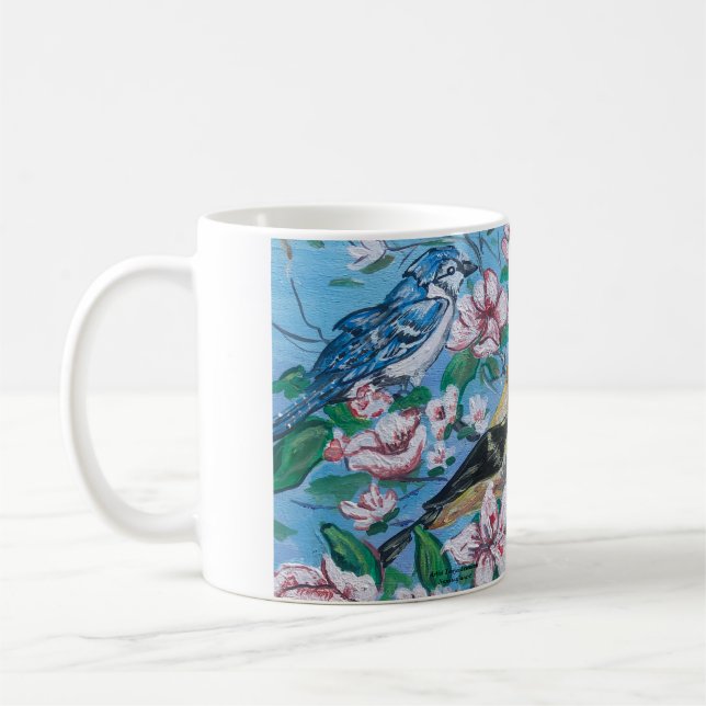 Fåglar i naturblått kaffemugg (Vänster)