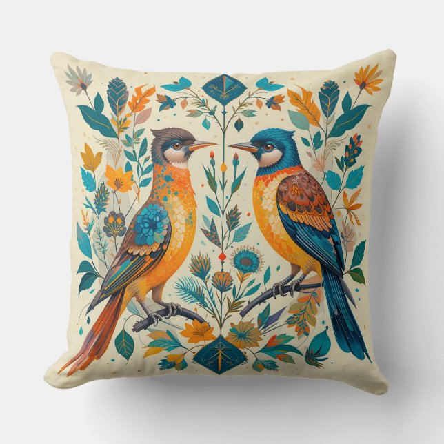 Fåglar i naturområdet med geometriskt Inslag Kudde (Framsida)