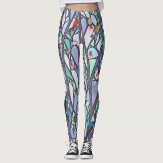 fåglar i nedfläckaden träd leggings