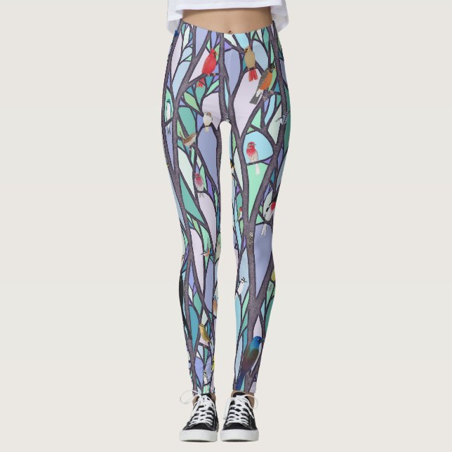 fåglar i nedfläckaden träd leggings (Framsida)