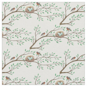 Fåglar i Nest Vår Woodland Cute Baby Nursery Tyg