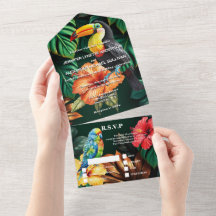 Fåglar i paradisdjungeln vid löv bröllop