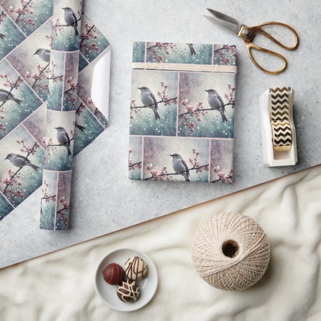 Fåglar i regndroppar presentpapper (Hantverk)