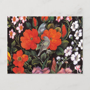 Fåglar i röda blommor elegant orientaliskt konstmå vykort