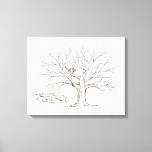 Fåglar i Träd Heart Fingerprint Guestbook Canvastryck