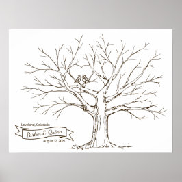 Fåglar i Träd Heart Fingerprint Guestbook Poster