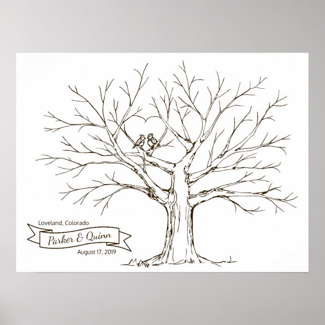 Fåglar i Träd Heart Fingerprint Guestbook Poster (Framsidan)