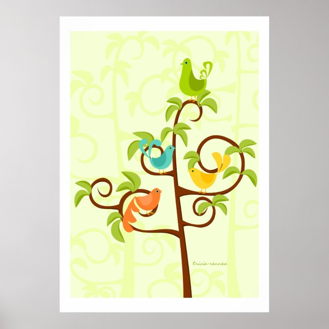 Fåglar i träd poster (Framsidan)