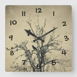 Fåglar i trädet   -  fyrkantig klocka
