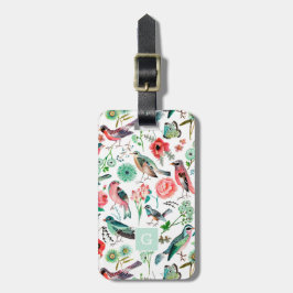 Fåglar i tryck med monogram bagagebricka