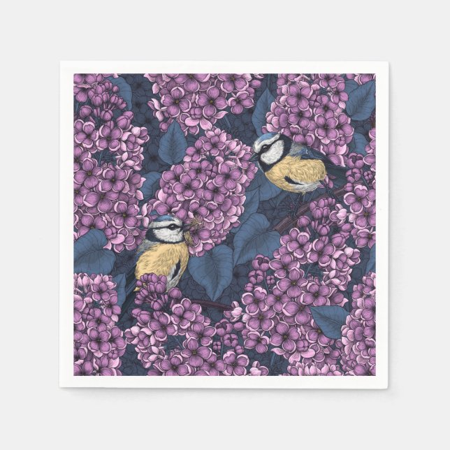 Fåglar i violett laktträdgård pappersservett (Framsidan)