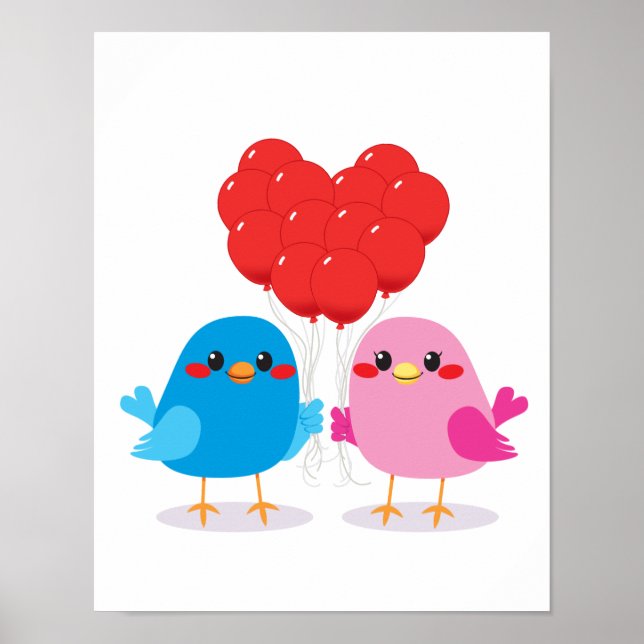 Fåglar Kärlek Heart-ballonger Poster (Framsidan)