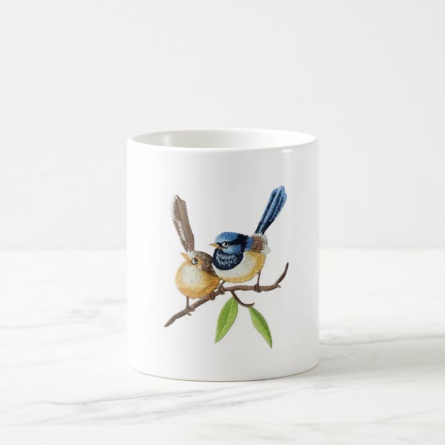 Fåglar kastar kuddar som imiterar broderieffekter kaffemugg (Center)