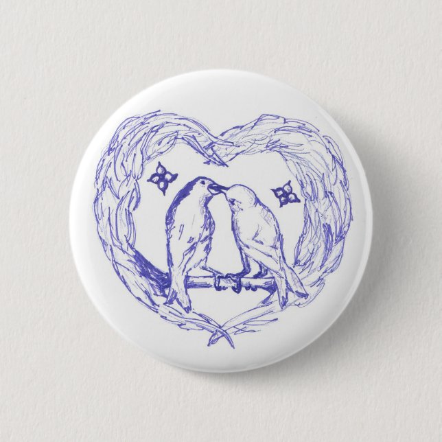 Fåglar Kissing Button Knapp (Framsida)