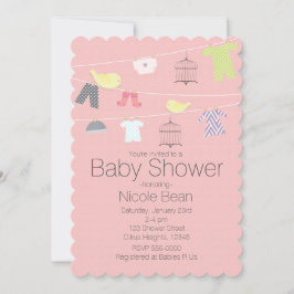Fåglar & Kläder på en wire Baby Shower-inbjudninga Inbjudningar