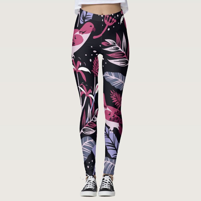 Fåglar Leggings (Front: A pattern of tropical leaves and birds!)