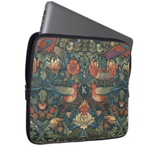 Fåglar Löv Blommig Antik William Morris Mönster Laptop Fodral