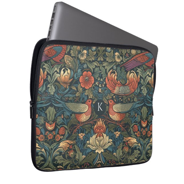 Fåglar Löv Blommig Antik William Morris Mönster Laptop Fodral (Framsidan Höger)
