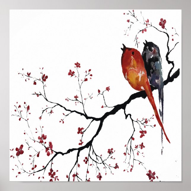 Fåglar lycklig sjunger poster (Framsidan)