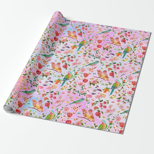 Fåglar med akut vattenfärg Papper inslagning Presentpapper (Utrullad)
