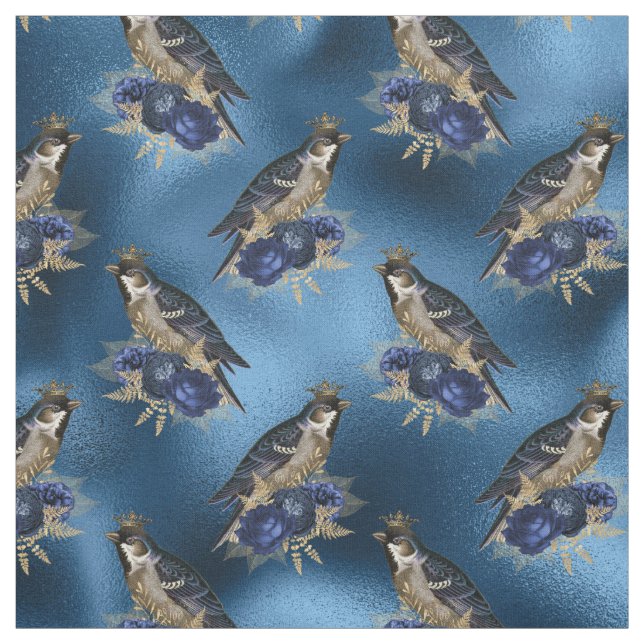 Fåglar med blommor på Blå Tyg (Provkarta)